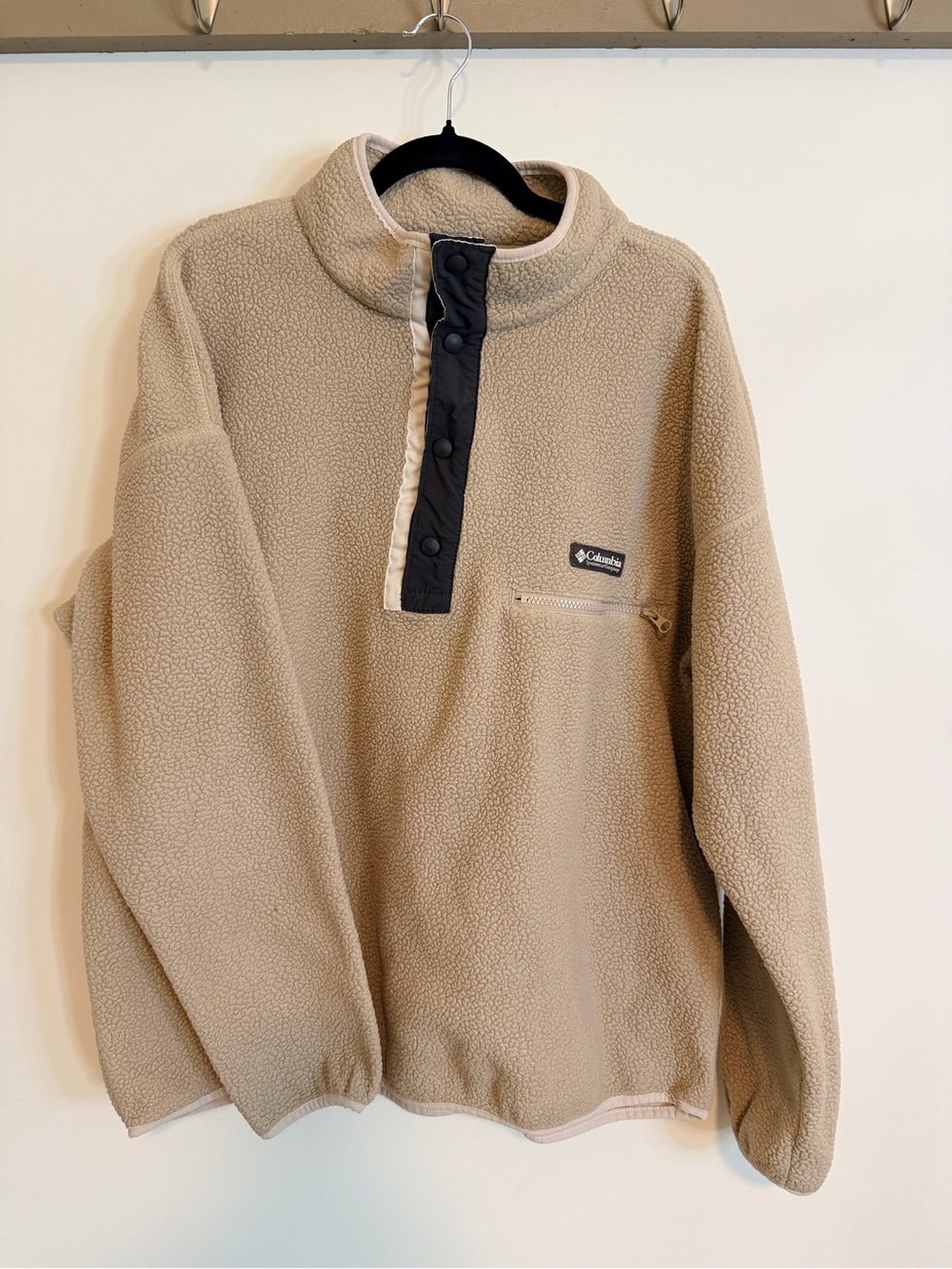 Columbia Men's Tan Sherpa Zip Pullover with Black Snap